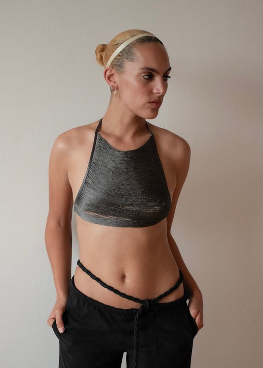 CHARCOAL GREY HALTER TOP